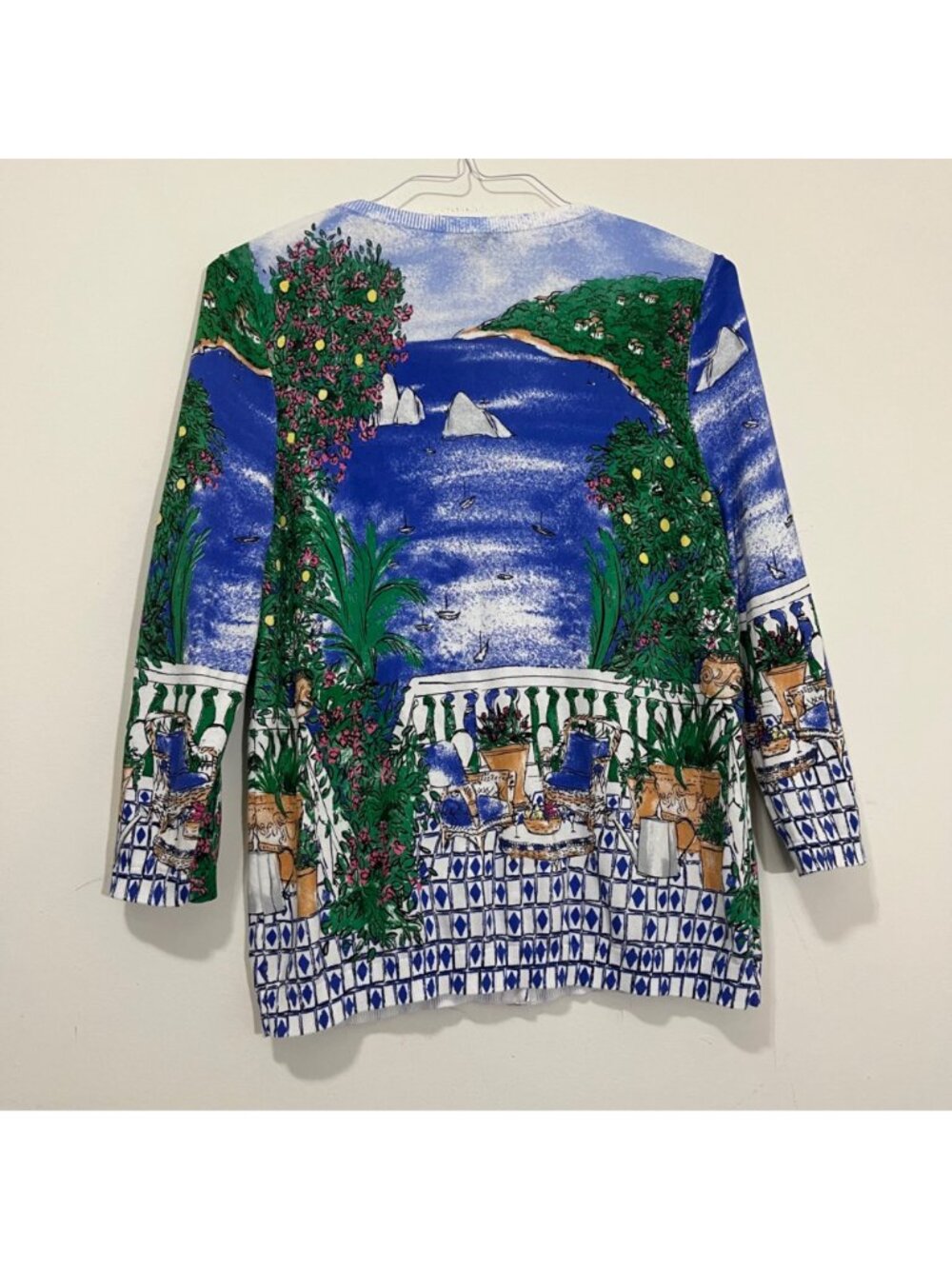 Talbots Charming Cardigan Sweater Capri Scene Lp Button Classic Coastal Novelty - Picture 4 of 16